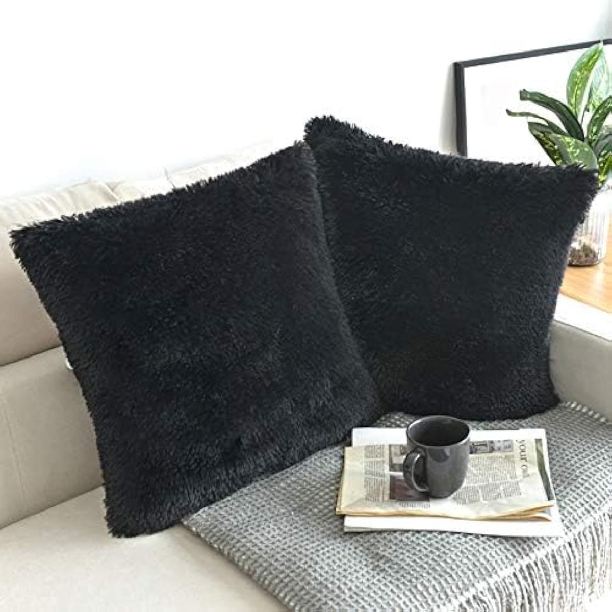 NordECO HOME Luxury Soft Faux Fur Fleece Cushion Cover Pillowcase Spring Decorative Throw Pillows Covers, No Pillow Insert, 18" x 18" Inch, White, 2 Pack