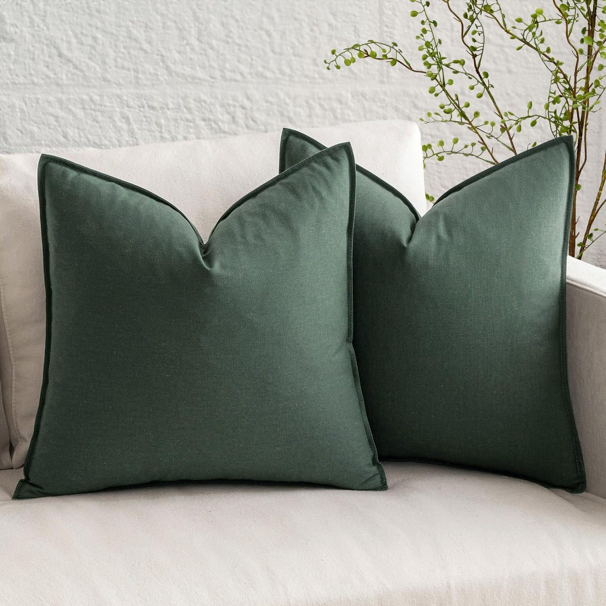 MIULEE Pack of 2 Decorative Linen Pillow Covers 18x18 Inch Olive Green