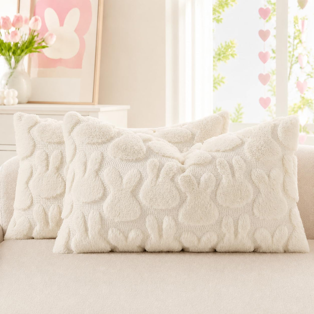 decorUhome Faux Fur Plush Soft Beige Throw Pillow Covers 18x18 Set of 2