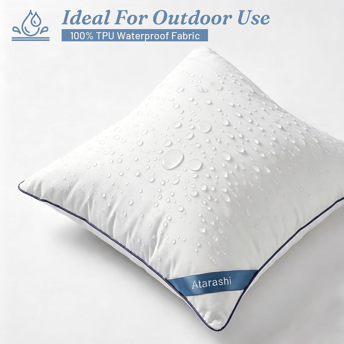 Atarashi 18 x 18 Outdoor Pillow Inserts (Pack of 2)- Waterproof Firm and Fluffy Square Throw Pillows - Decorative Pillow Forms for Couch Sofa Bed Patio Furniture - White