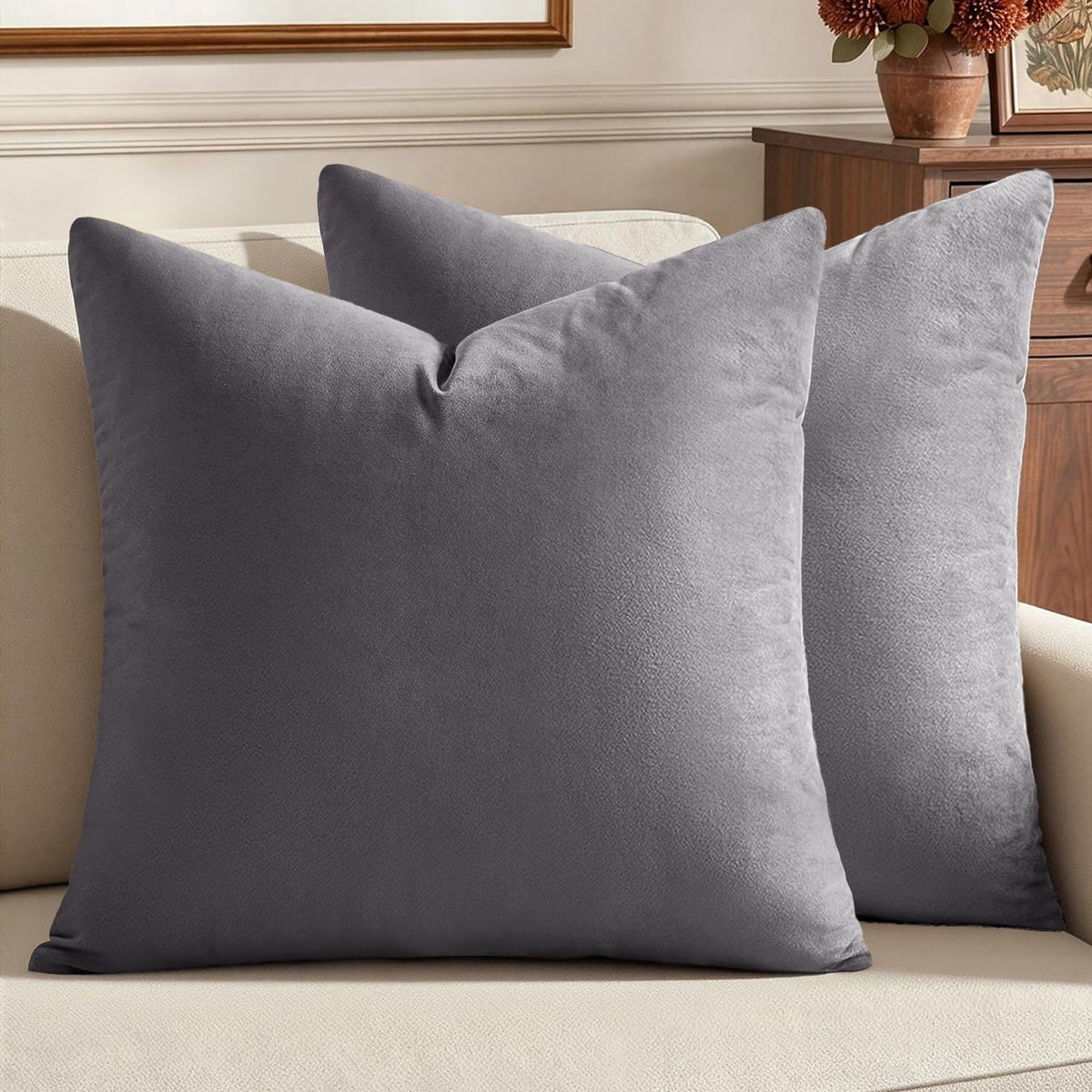 MIULEE Velvet Fall Throw Pillow Covers 20x20 Inch Pack of 2 Burnt Orange