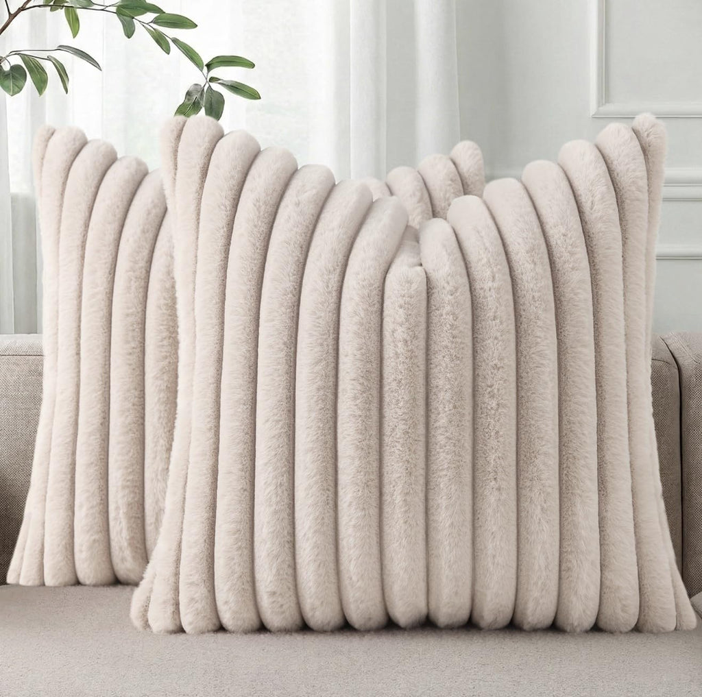Pallene Faux Fur Decorative Throw Pillow Covers 18x18 Set of 2, Cream White