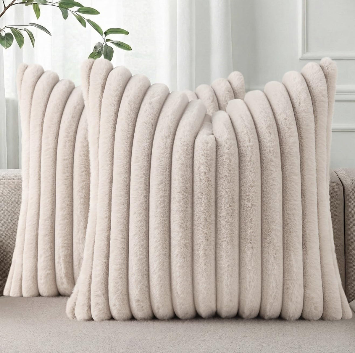 Pallene Faux Fur Decorative Throw Pillow Covers 18x18 Set of 2, Cream White