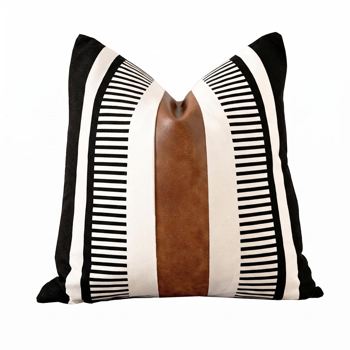 Decorative Striped Throw Pillow Cover 20x20 Inch Black White & Brown