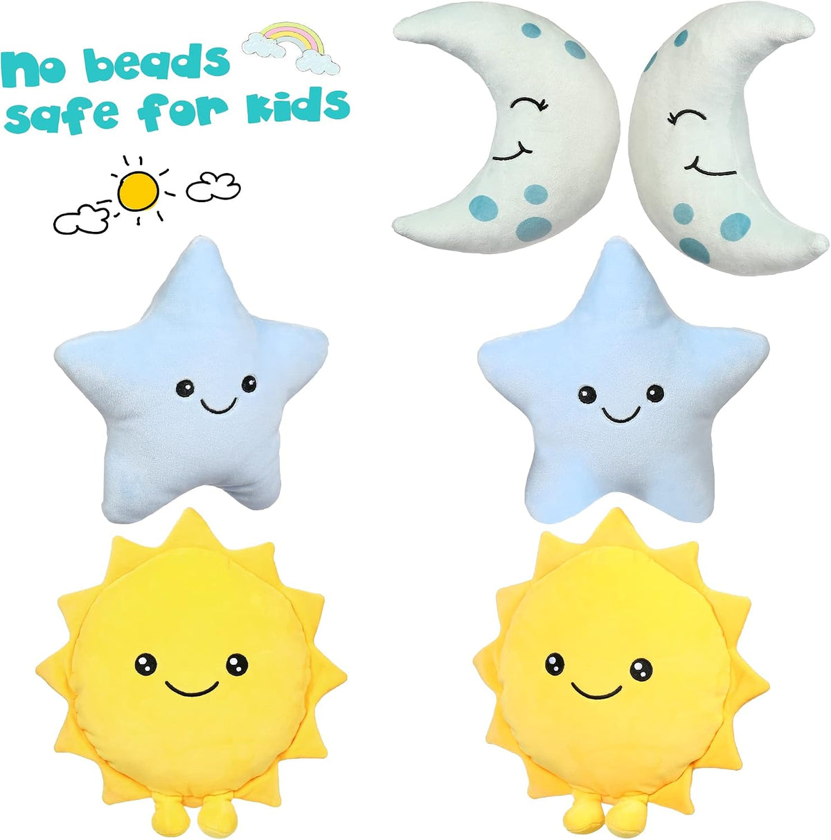 BenBen Sun Plush Toy 12 inch, Set of 3, 7 inch Stuffed Star and Moon, Cute Plushies Gift, Kids Bedroom Decorative Toy, Easter Basket Stuffers, Fun Plush Pillow for Home Décor