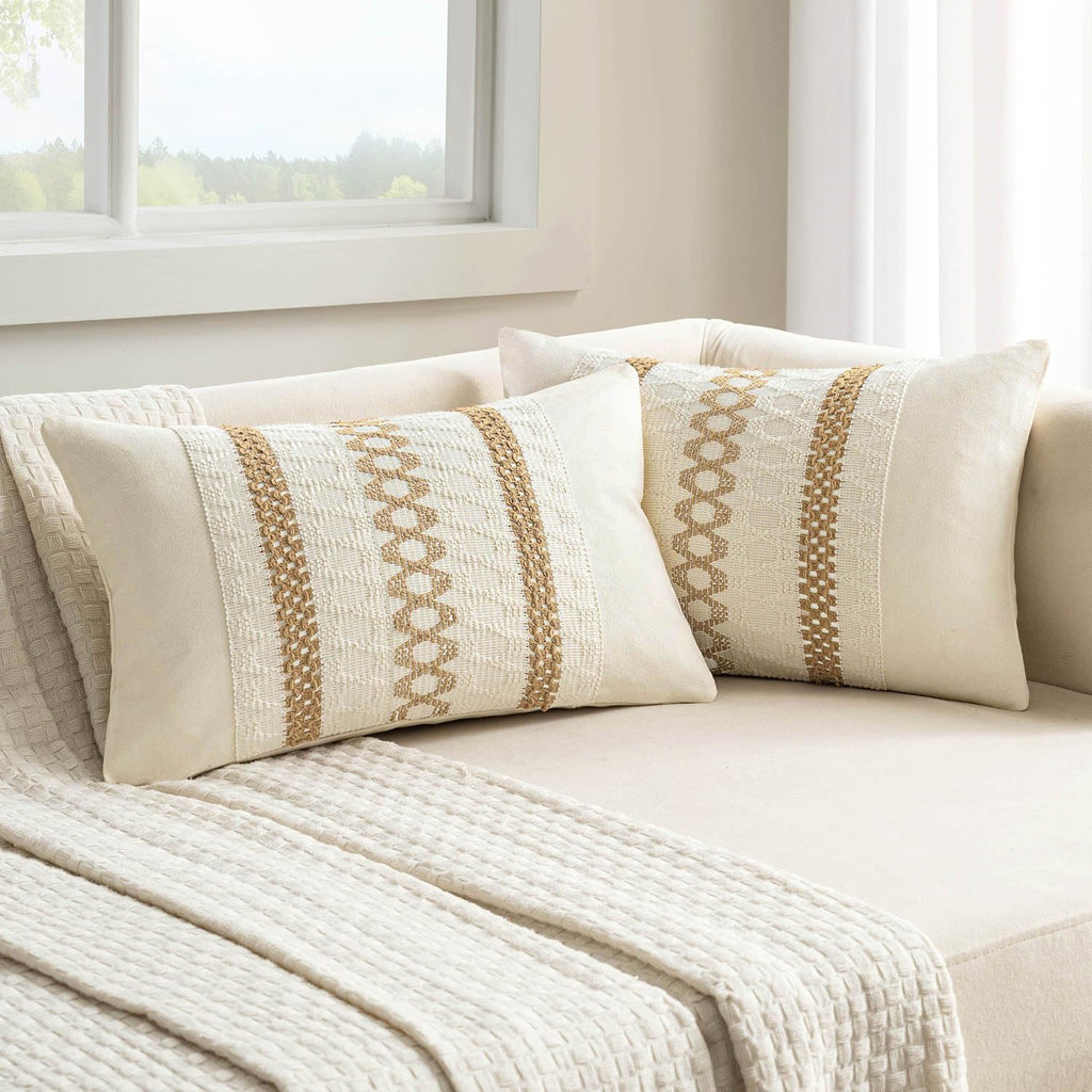 MIULEE Set of 2 Sage Green Boho Decorative Pillow Covers 18x18 Inch