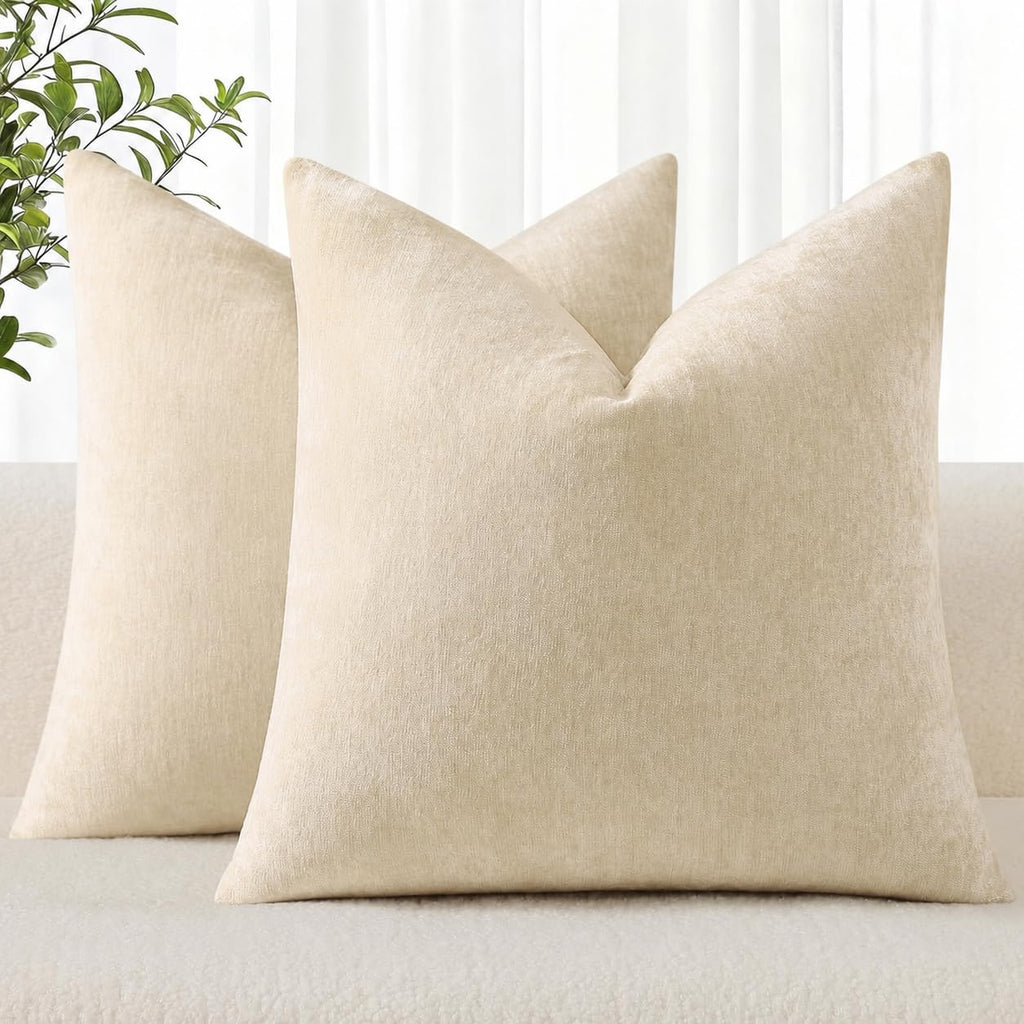 decorUhome Soft Chenille Moss Green Throw Pillow Covers 18X18 Set of 2