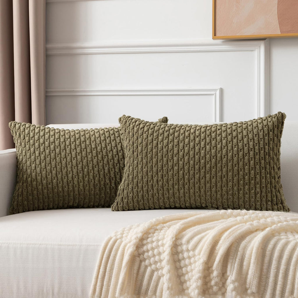 Kevin Textile Soft Corduroy 18x18 Inch Pillow Covers 2 Pack, Sage Green