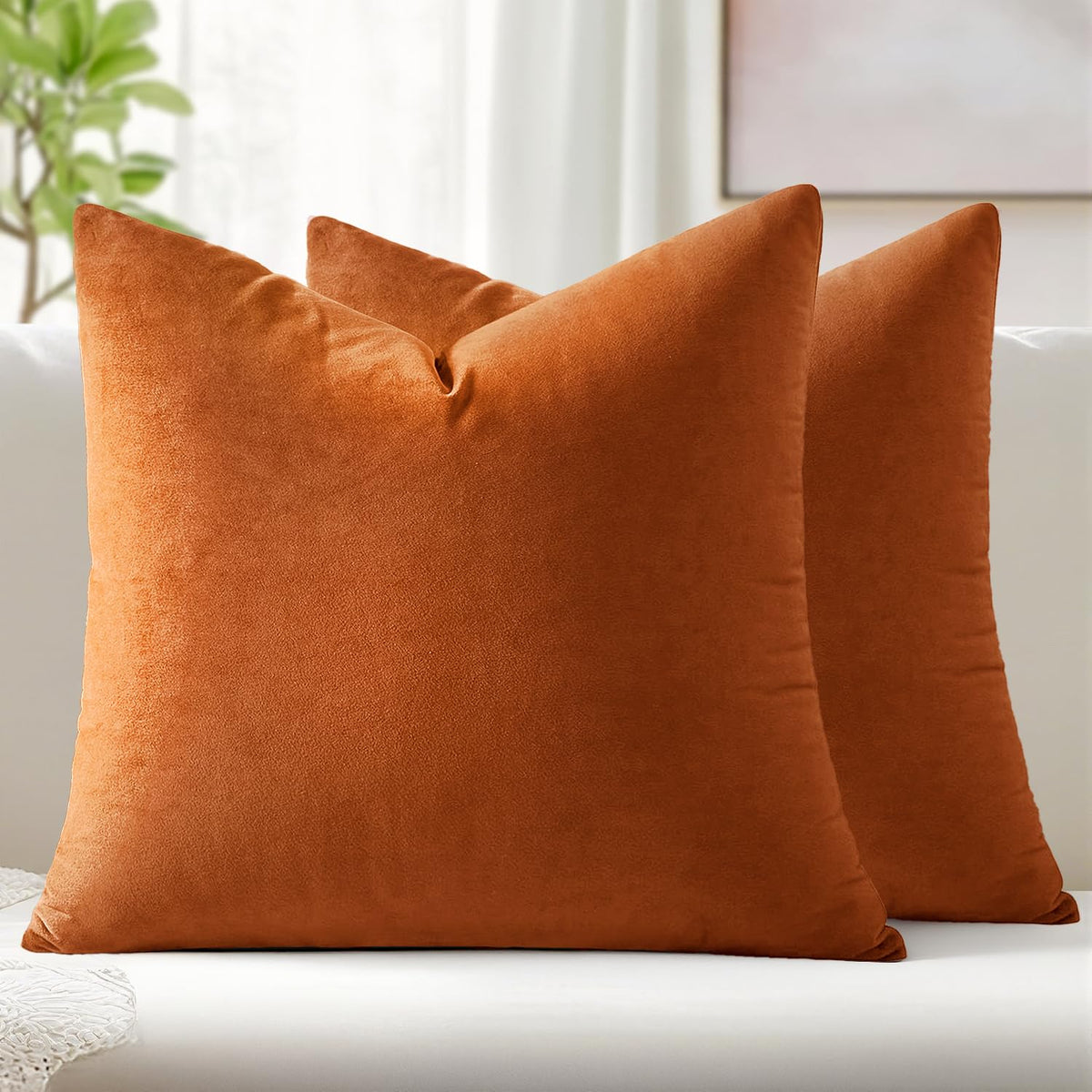 MIULEE Velvet Fall Throw Pillow Covers 20x20 Inch Pack of 2 Burnt Orange