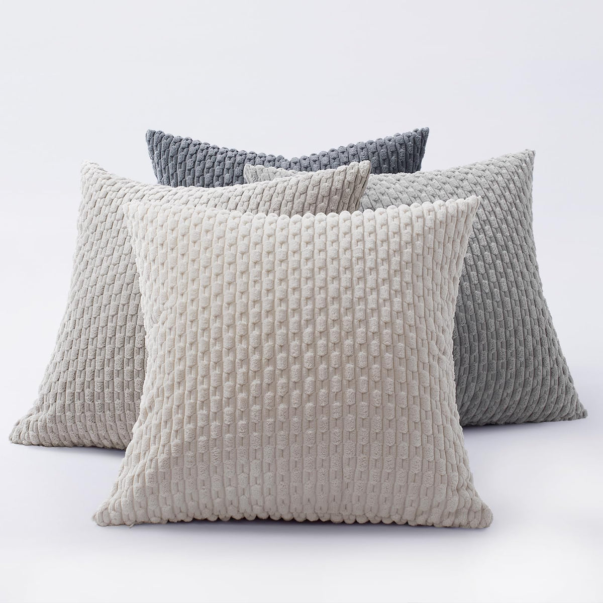 Softalker Corduroy Decorative Throw Pillow Covers 18x18, Set of 2, Beige