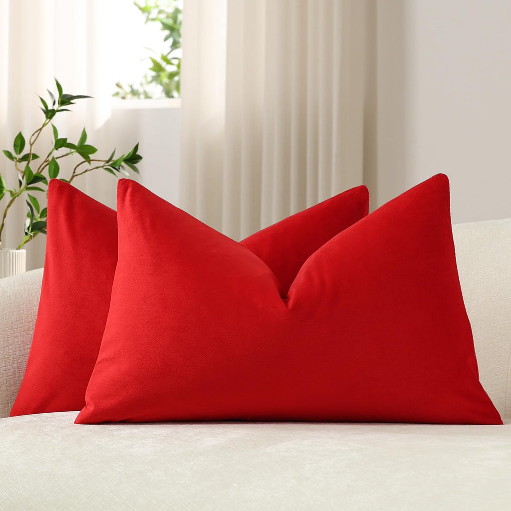 DEZENE Throw Pillow Covers 20x20 Chocolate Brown: Pack of 2 Cozy Soft Velvet Square Modern Luxury Decorative Throw Pillow Cases for Sofa Couch Living Room Bed Home Decor