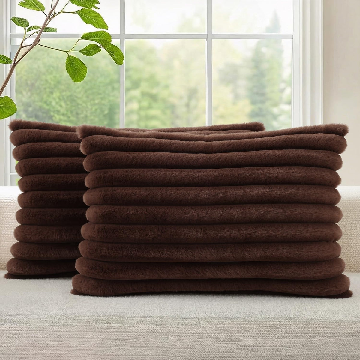 decorUhome Fall Faux Fur Throw Pillow Covers 18x18 Set of 2 Rust