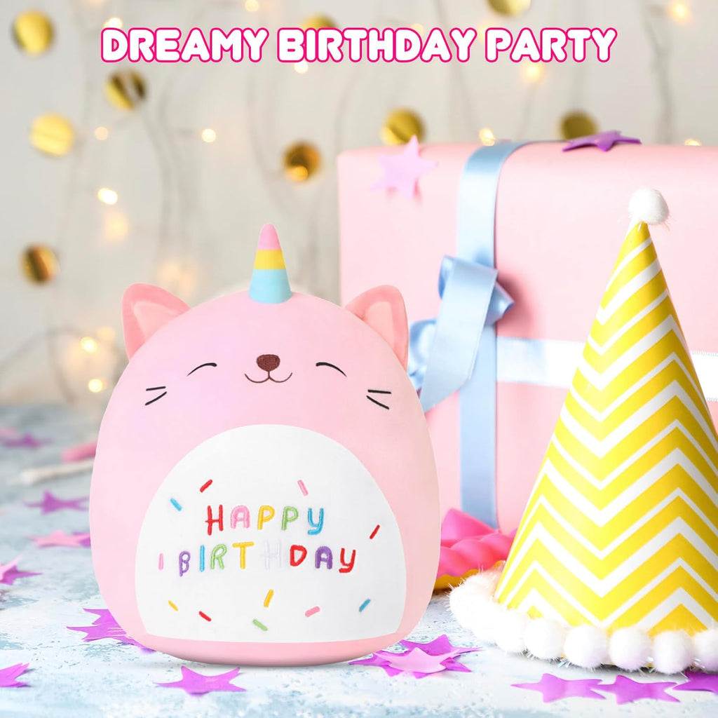 SQEQE Cat Plush Toy Unicorn Cat Stuffed Animal Cute Birthday Plushies Pillow Soft Plushie Doll Gifts for Kid Decor(Pink Caticorn, 14 Inch)