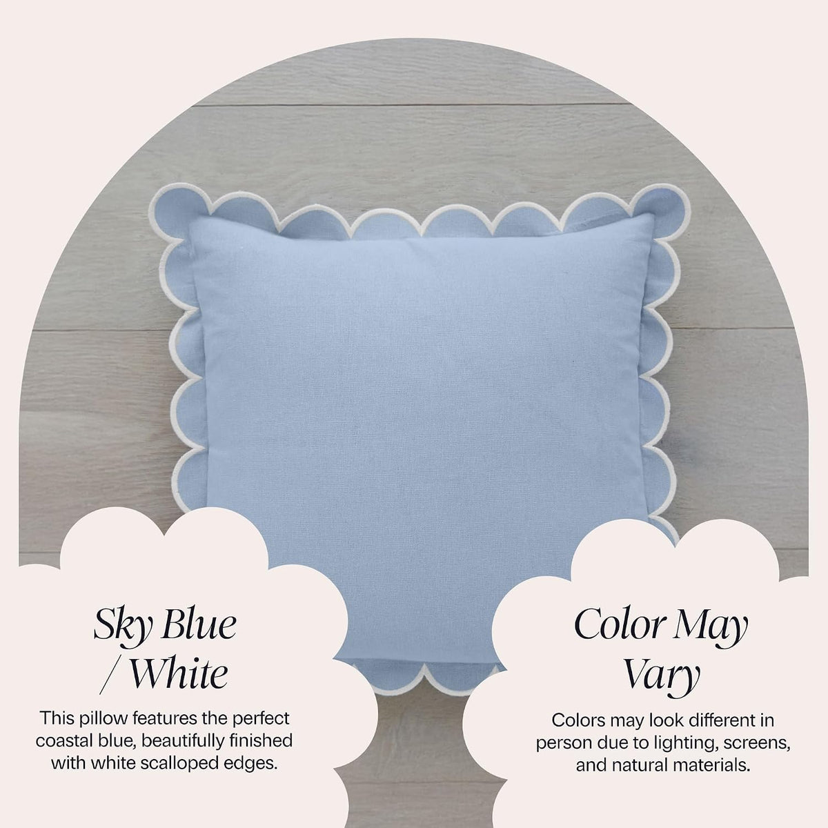 BEBE BASK Scalloped Pillow Cover Set of 2, 18x18, Cotton - Sky Blue/White