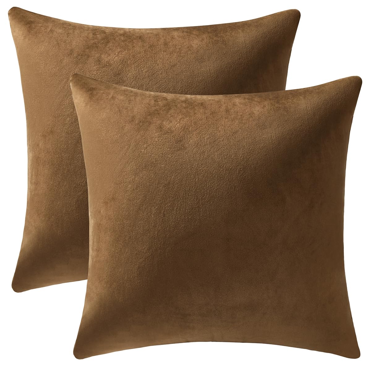 DEZENE Throw Pillow Covers 20x20 Chocolate Brown: Pack of 2 Cozy Soft Velvet Square Modern Luxury Decorative Throw Pillow Cases for Sofa Couch Living Room Bed Home Decor