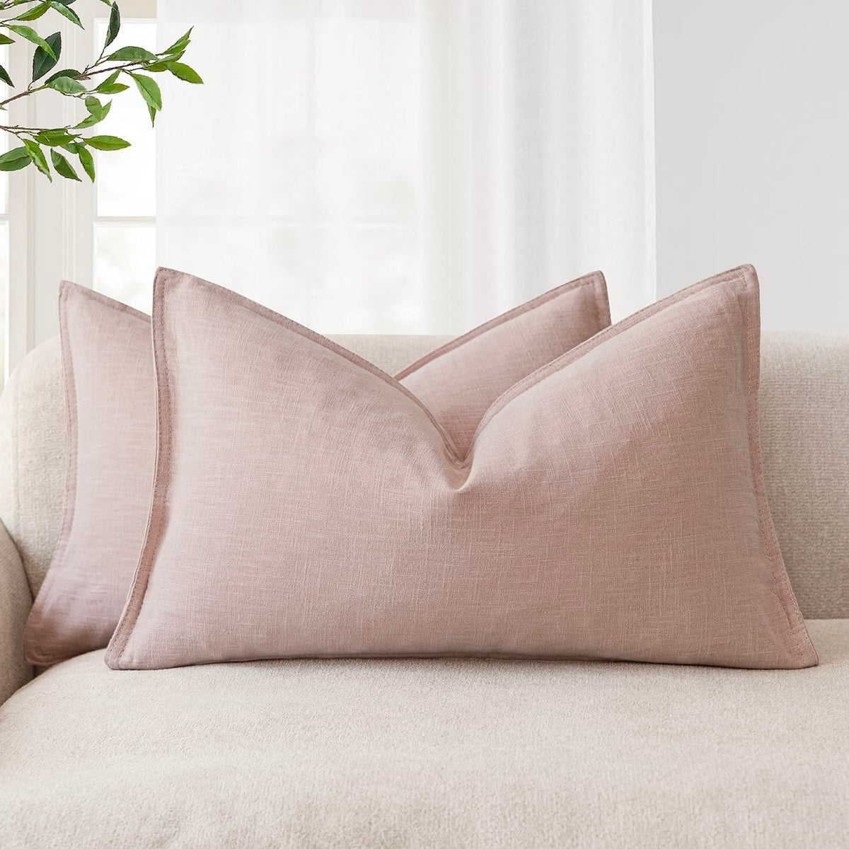 Foindtower Linen Solid Decorative Throw Pillow Covers 20x20 Natural Beige