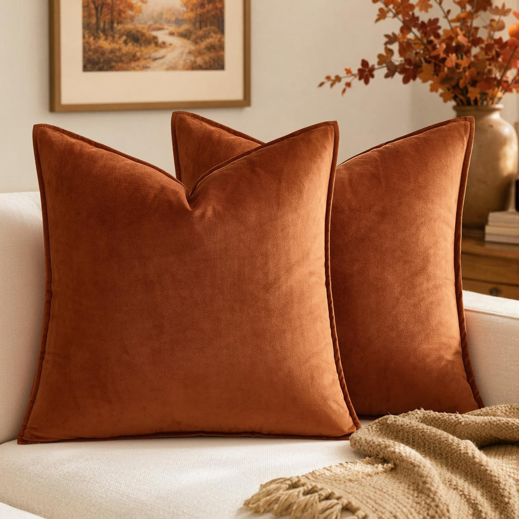 MIULEE Decorative Brown Velvet Throw Pillow Covers for Couch 22x22 Inch