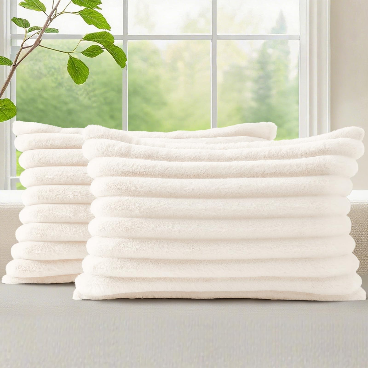 decorUhome Fall Faux Fur Throw Pillow Covers 18x18 Set of 2 Rust