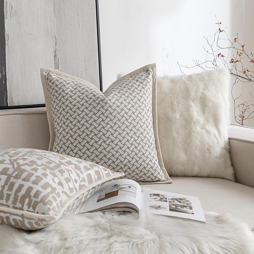 Croker Horse 20x20'' Inches Throw Pillow Cushion Cover - Grid Pattern Chenille Jacquard Embroidery Luxury Modern Style Couch Sofa Pillow for Living Room Bedroom