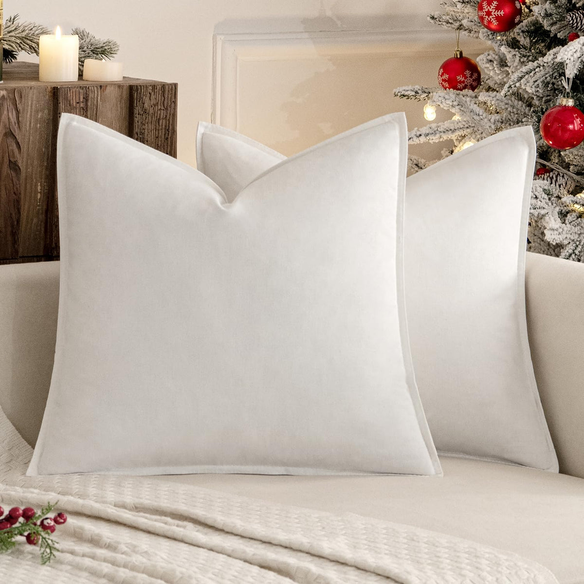 MIULEE Pack of 2 Decorative Linen Pillow Covers 18x18 Inch Olive Green