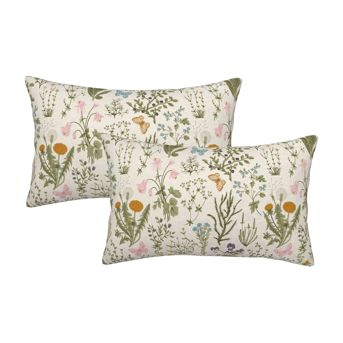 Spring Sage Green Wild Flower Pillow Covers 18x18 Set of 2