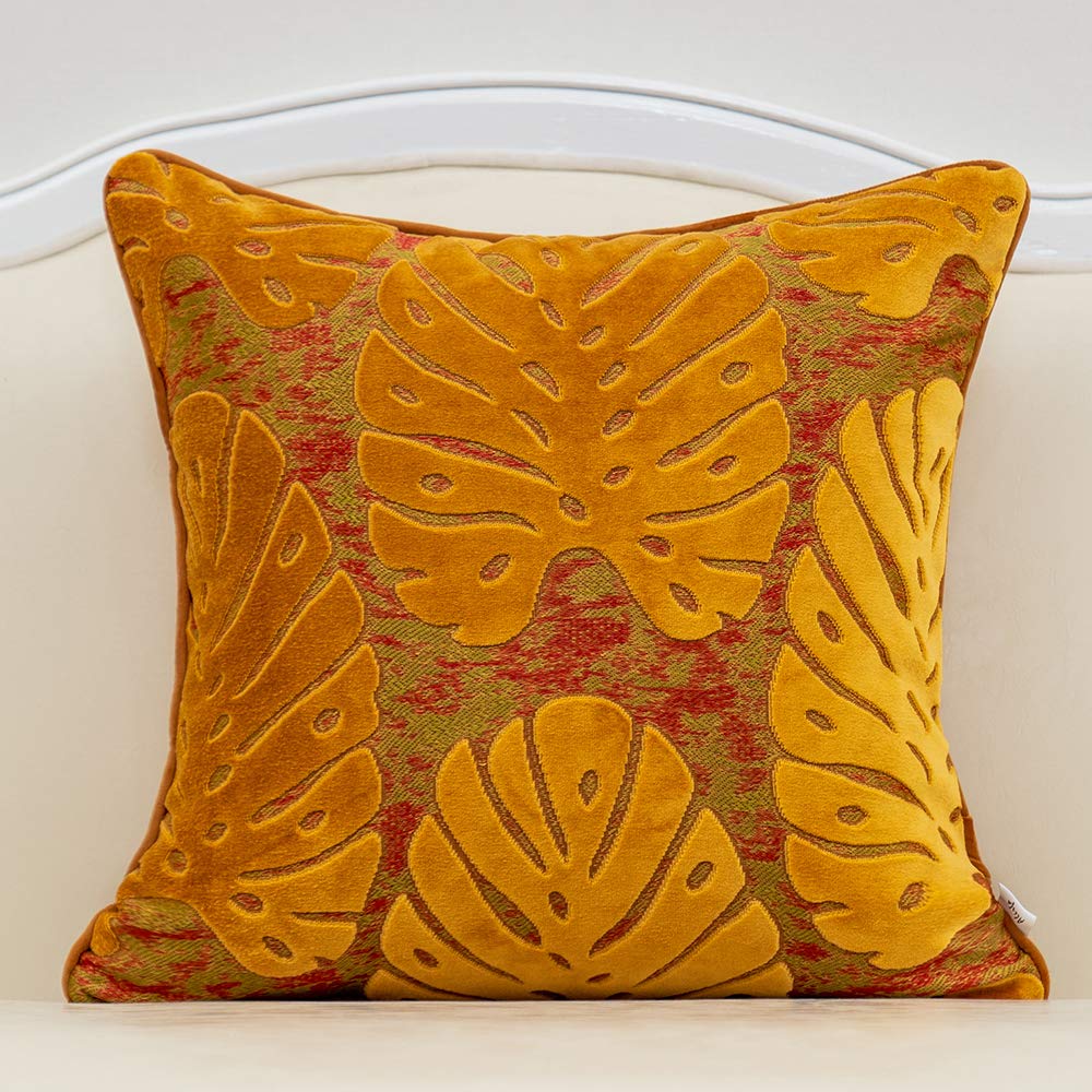 Alerfa 12 x 20 Inch Light Blue Rectangle Maple Leaf Pillow Embroidery Cut Velvet Cushion Case Luxury Modern Lumbar Throw Pillow Cover Decorative Pillow for Couch Sofa Living Room Bedroom Car