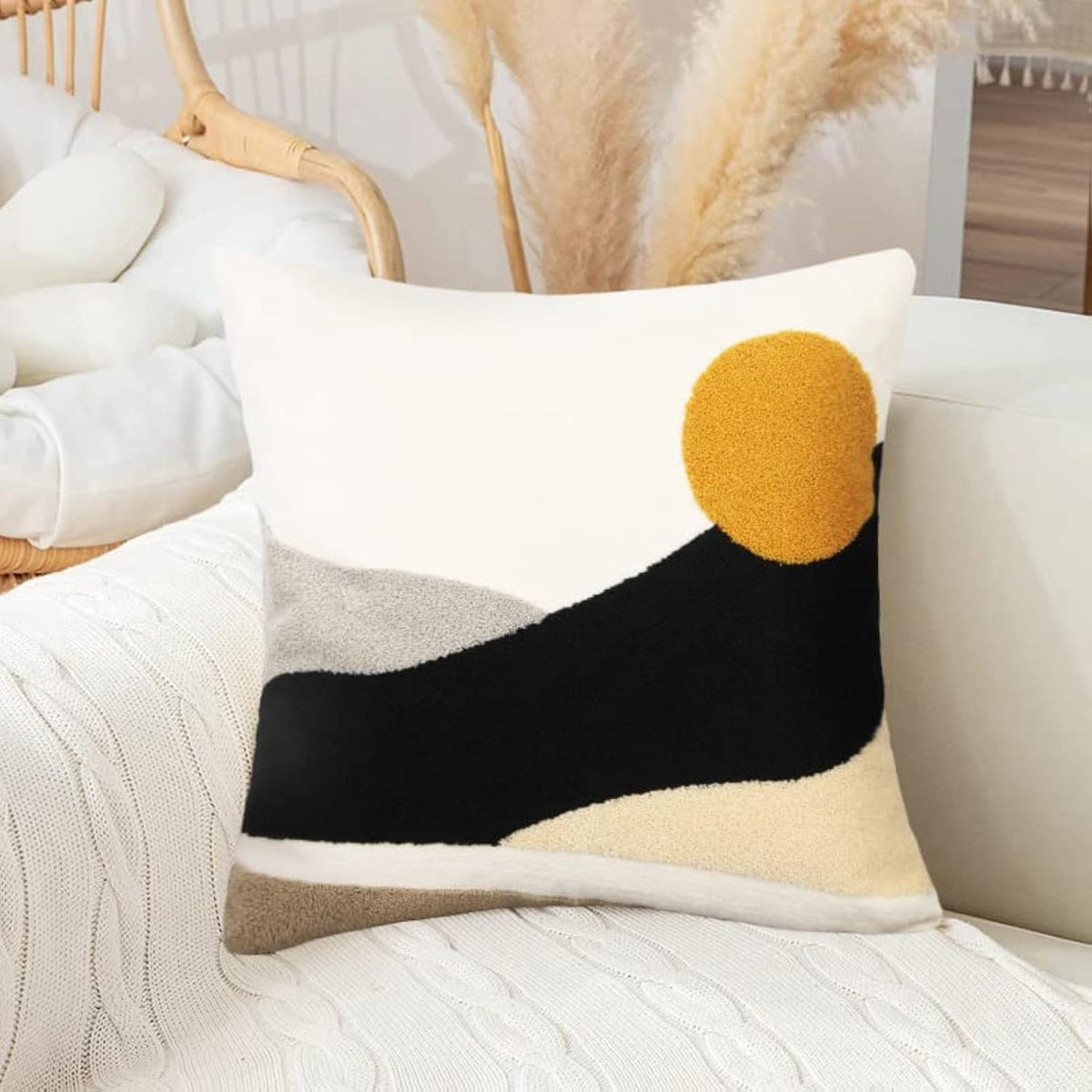 Merrycolor Boho Lumbar Throw Pillow Covers 12x20 Tufted Abstract Mid Century Modern Pillowcases Bohemian Aesthetic Decorative Pillows for Couch Bed Sofa Living Room (1PC,Green and Black)