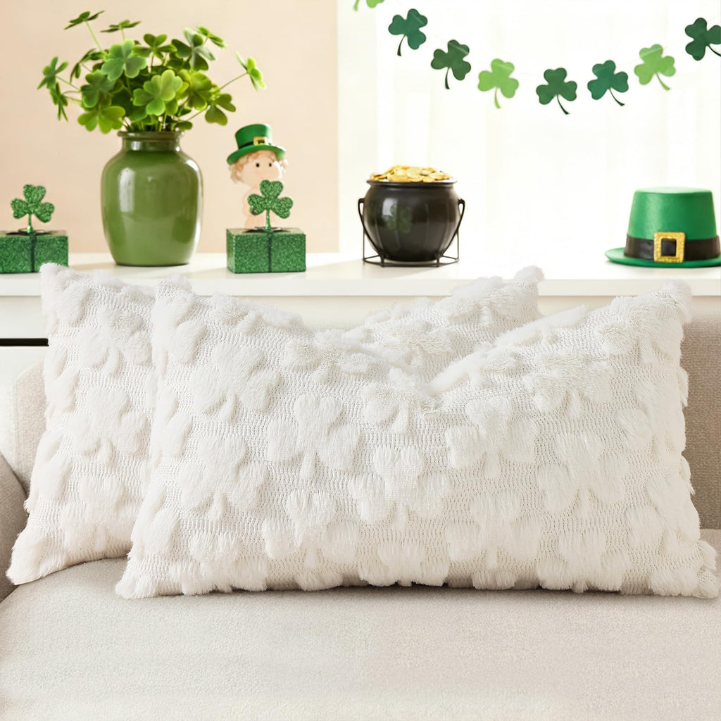 decorUhome Faux Fur Plush Soft Beige Throw Pillow Covers 18x18 Set of 2