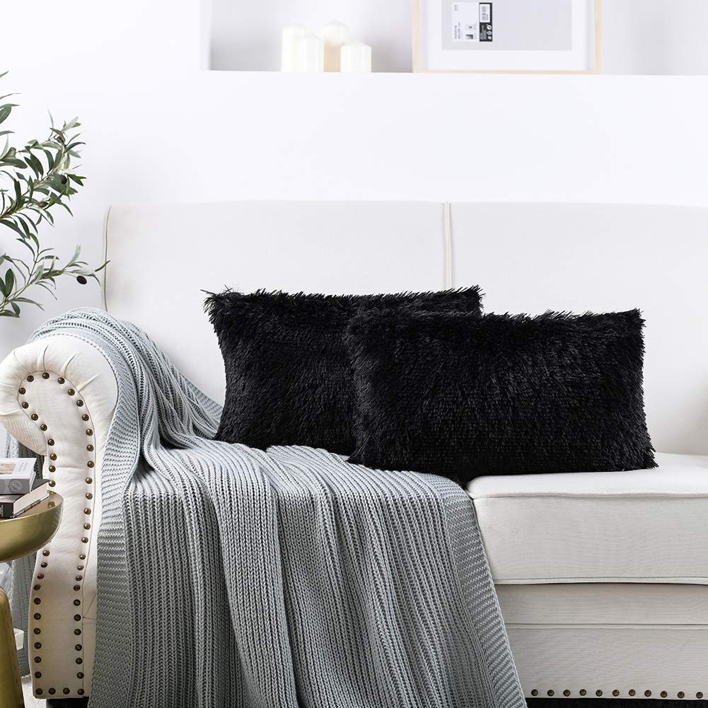 NordECO HOME Luxury Soft Faux Fur Fleece Cushion Cover Pillowcase Spring Decorative Throw Pillows Covers, No Pillow Insert, 18" x 18" Inch, White, 2 Pack