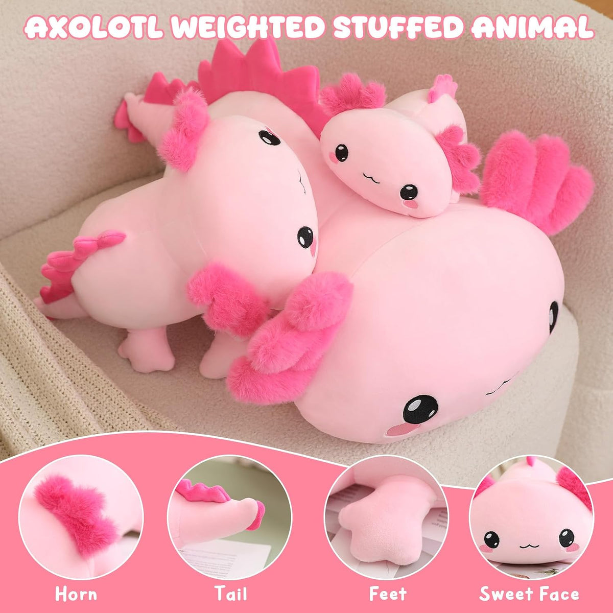TOYSYM Weighted Stuffed Animals, 1.6 lbs Axolotl Stuffed Animal with Weighted Beads, Cute Plush Toy Pillow Gifts for Adults Kids Boys Girls