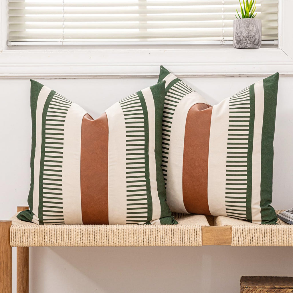 Decorative Striped Throw Pillow Cover 20x20 Inch Black White & Brown
