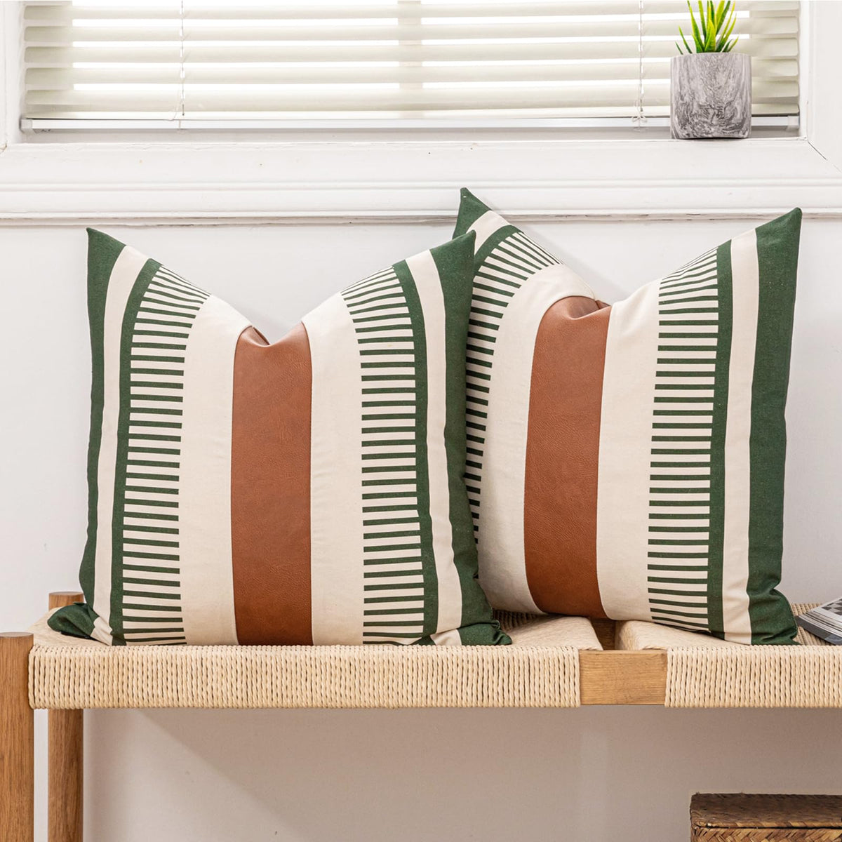 Decorative Striped Throw Pillow Cover 20x20 Inch Black White & Brown