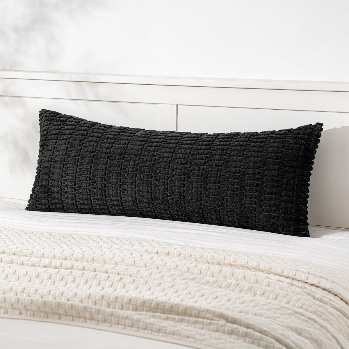 MIULEE Lumbar Corduroy Decorative Throw Pillow Covers 12x20 Cream White