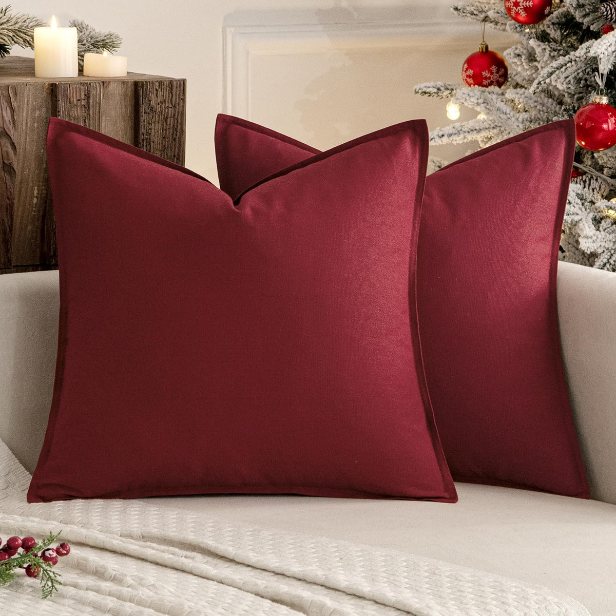 MIULEE Pack of 2 Decorative Linen Pillow Covers 18x18 Inch Olive Green