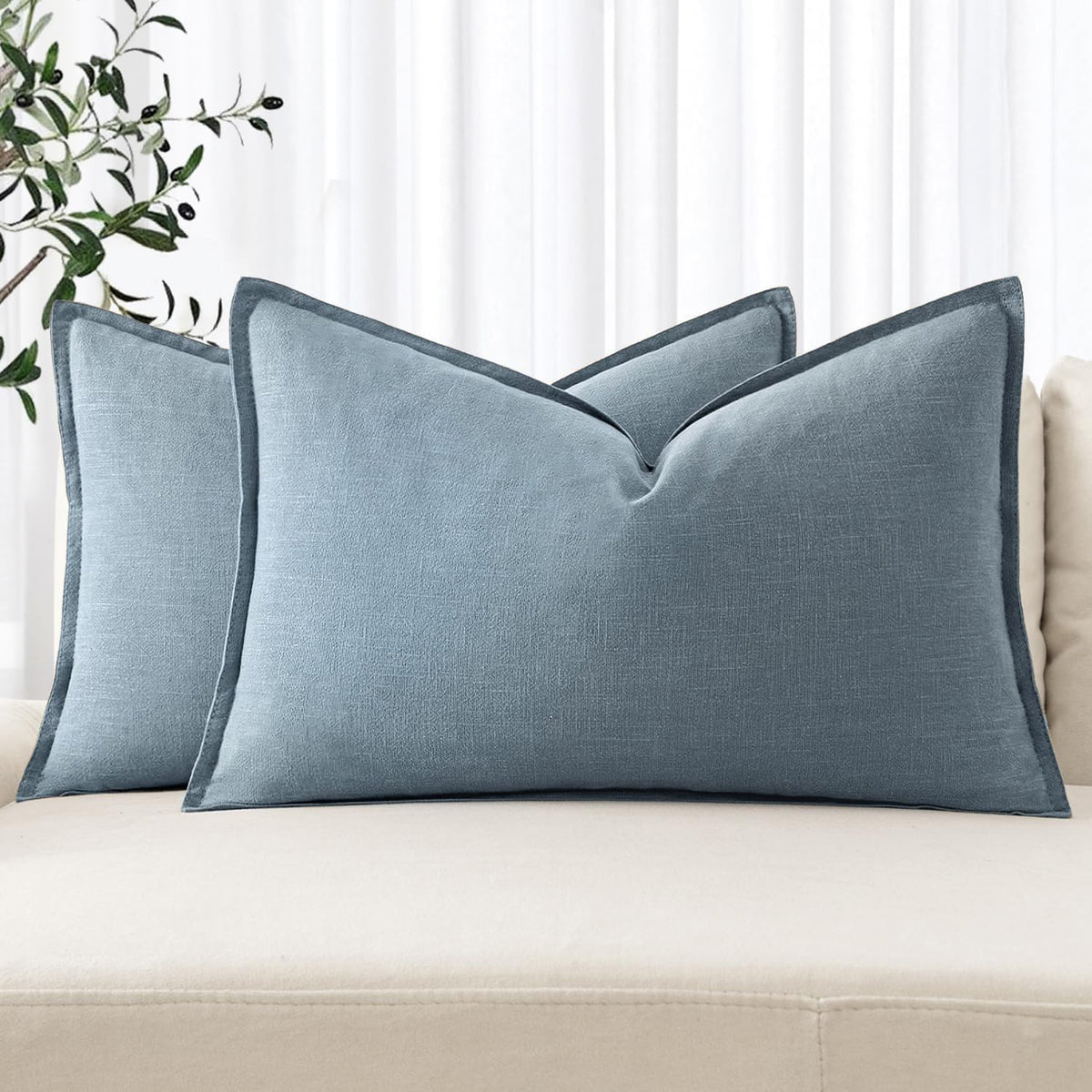 MIULEE Decorative Linen Euro Sham Pillow Covers 22x22 Inch Natural Beige