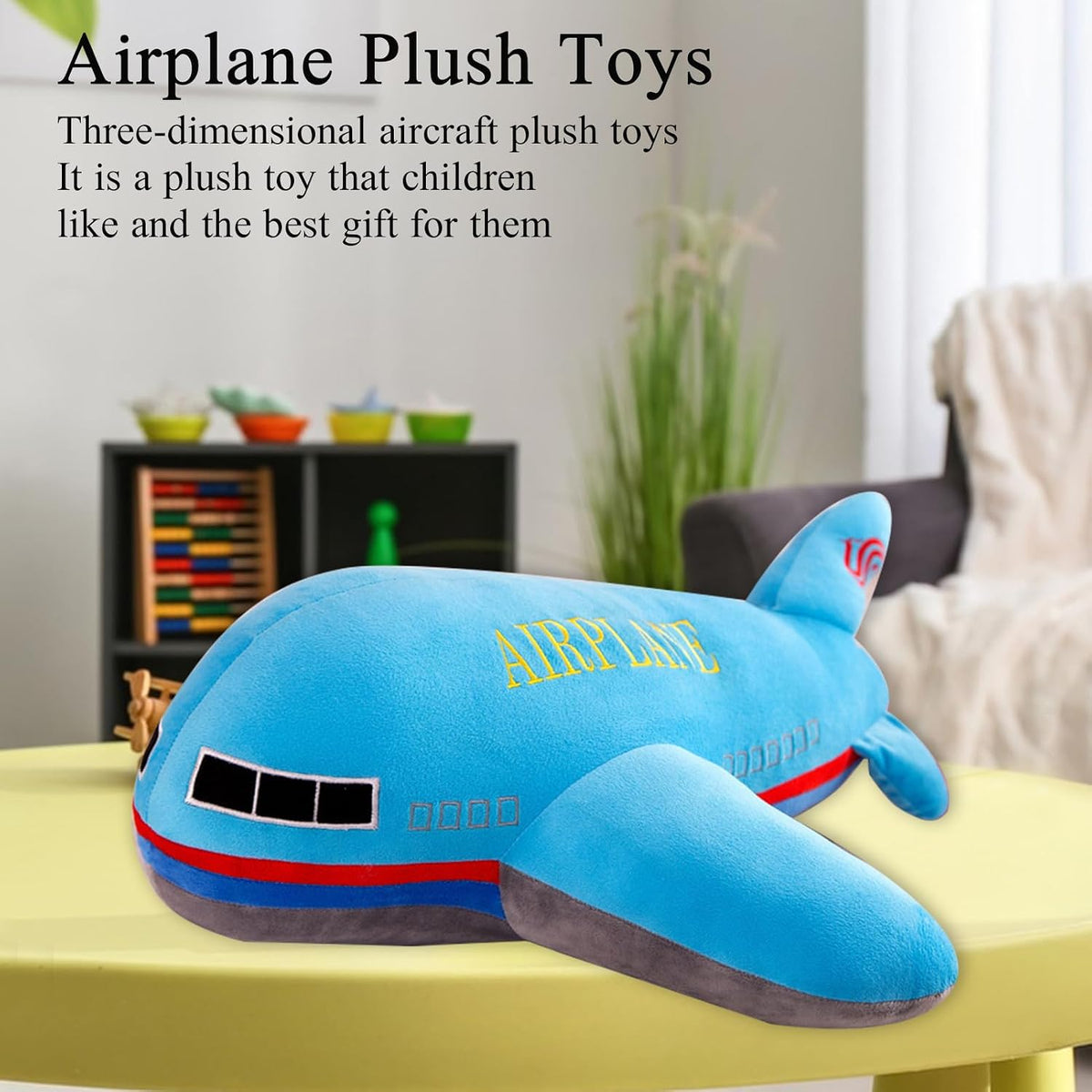 Stuffed Airplane Plush Toys Blue Plane Pillow,Gifts for Kids Adults 15.7 inches