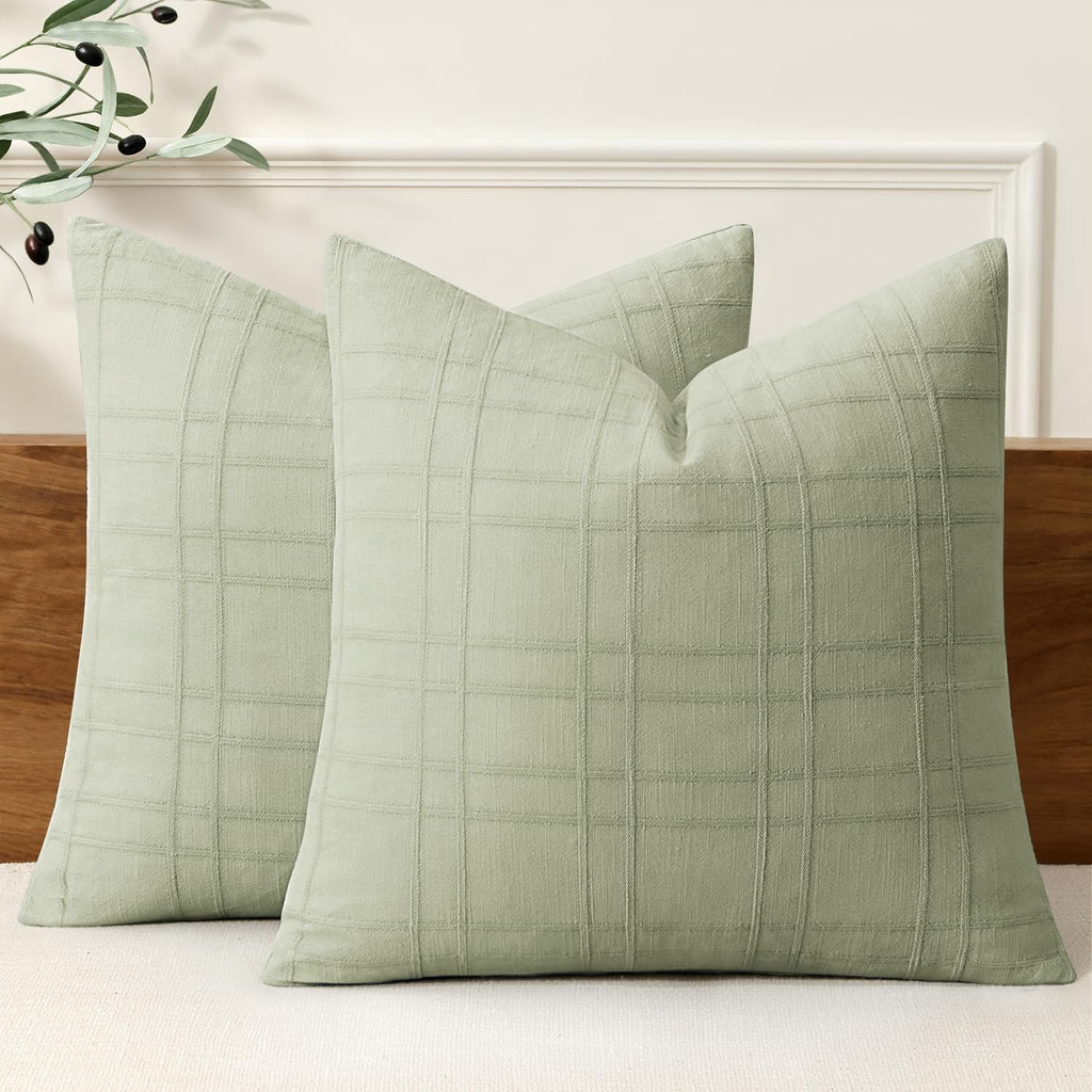 MIULEE Linen Plaid Pillow Covers Decorative 20x20 Natural Beige