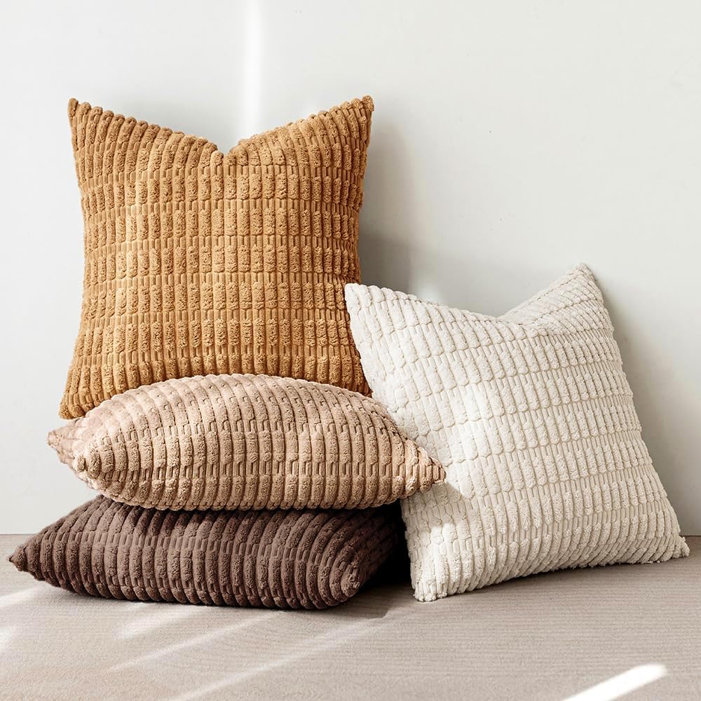 MIULEE Pack of 4 Corduroy Decorative Throw Pillow Covers 18x18 Inch Brown