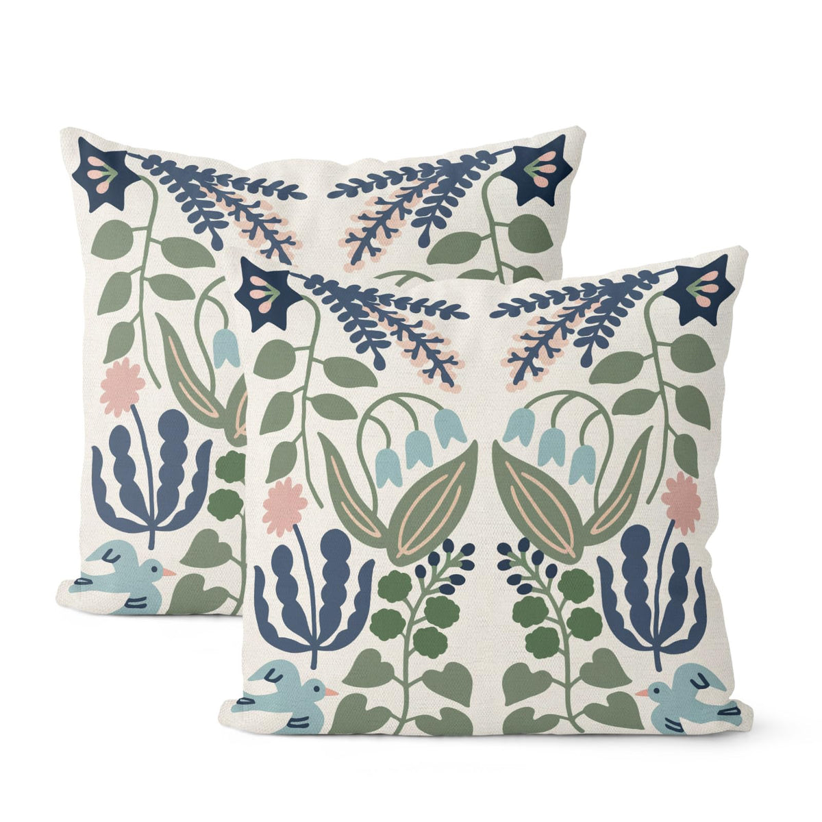 Chinoiserie Pillow Covers 18x18 Set of 2 Blue Green Bird Floral Throw Pillows Vintage Blue Flowers Decorations Outdoor Pillowcase Chinoiserie Decor Farmhouse Linen Cushion Case for Couch Home