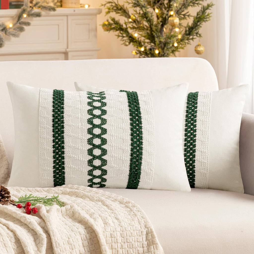 MIULEE Set of 2 Sage Green Boho Decorative Pillow Covers 18x18 Inch