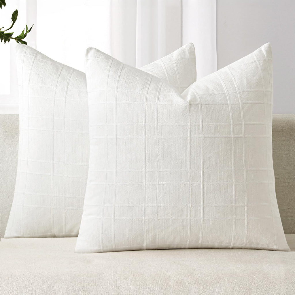 MIULEE Linen Plaid Pillow Covers Decorative 20x20 Natural Beige