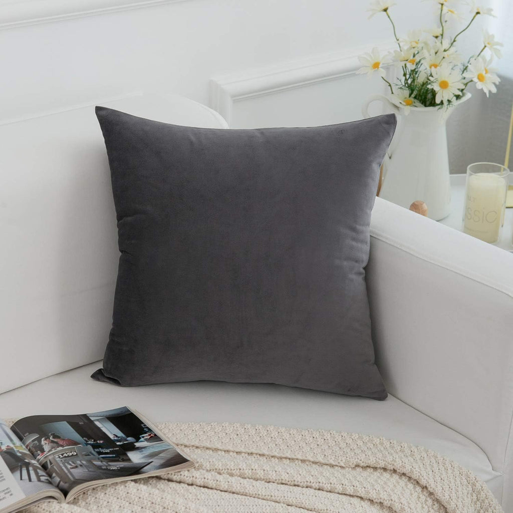 RainRoad Velvet Gray Throw Pillow Covers18x18 Inch,Set of 2