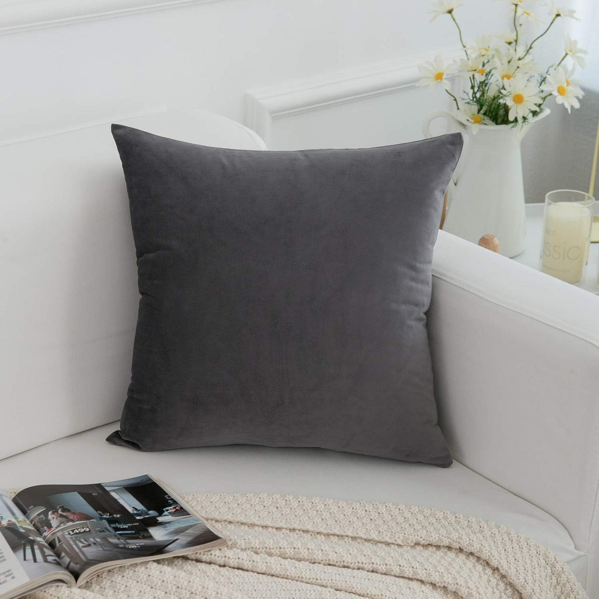 RainRoad Velvet Gray Throw Pillow Covers18x18 Inch,Set of 2