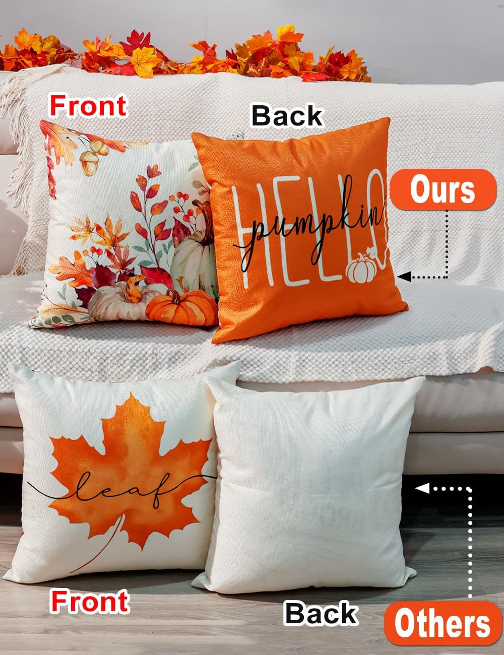 TOYPOPOR Fall Pillow Covers 20x20 4Pcs Double‑Sided Print Autumn Home Decor
