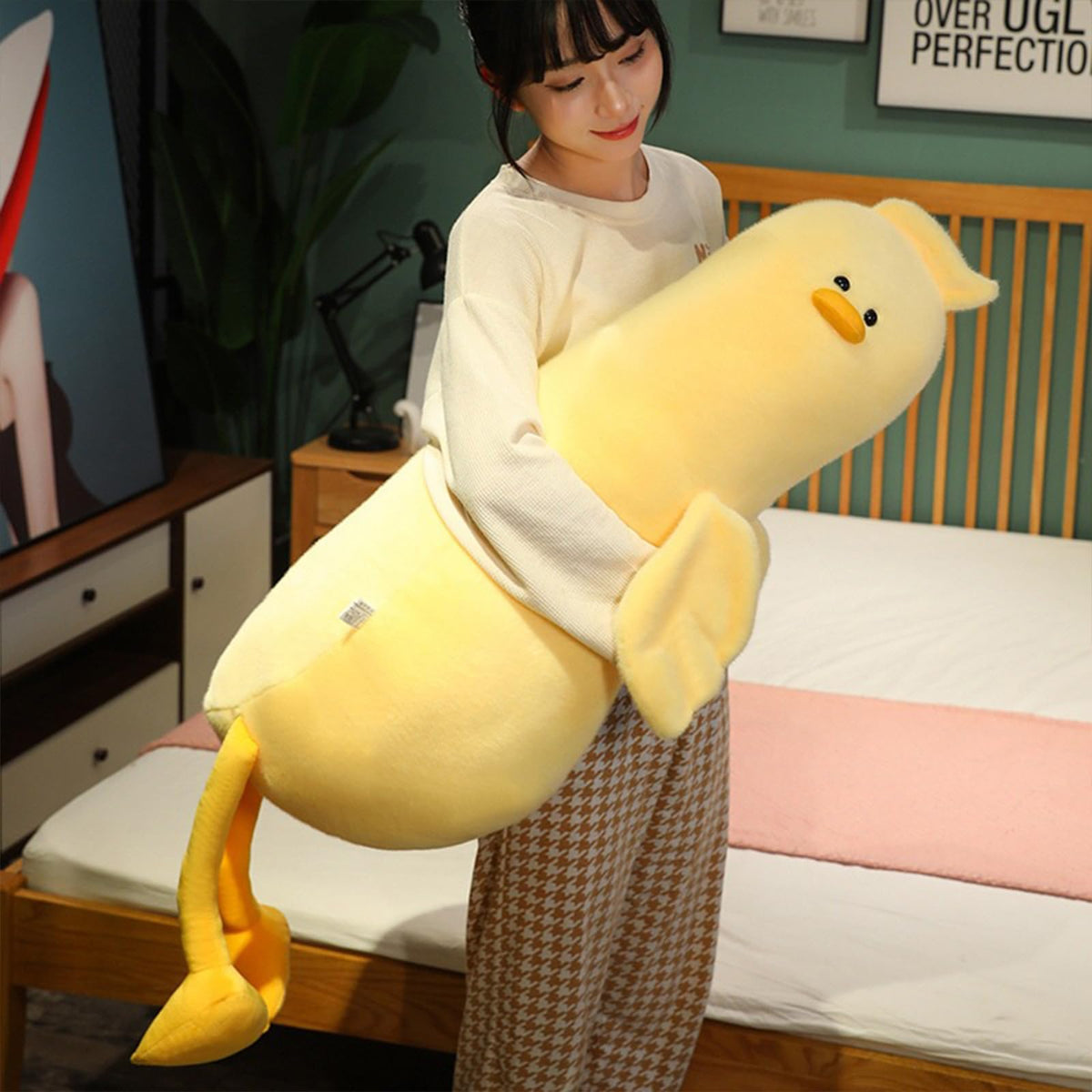 PEACH CAT Long Duck Plush Pillow Cute Duck Stuffed Animal Toy Gift for Kids Girls Boys Yellow 32.2"