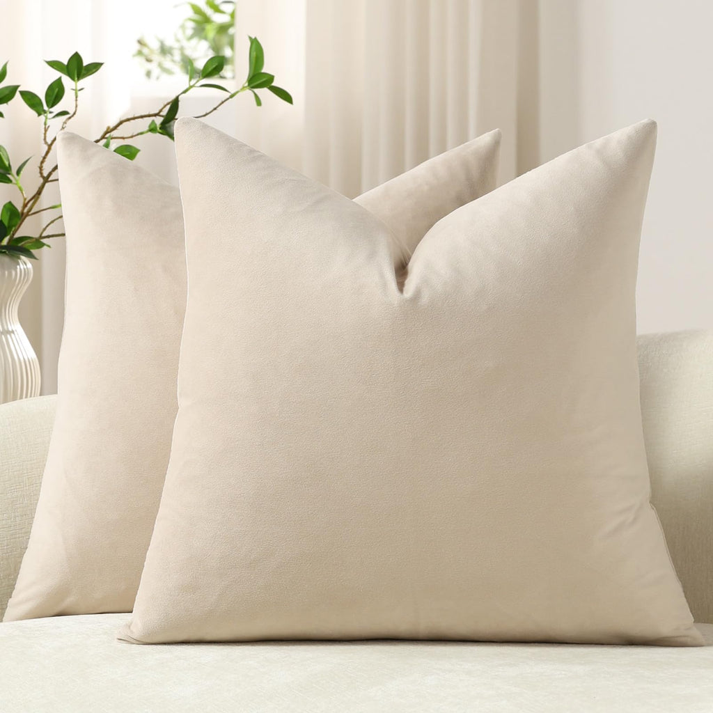 DEZENE Throw Pillow Covers 20x20 Chocolate Brown: Pack of 2 Cozy Soft Velvet Square Modern Luxury Decorative Throw Pillow Cases for Sofa Couch Living Room Bed Home Decor