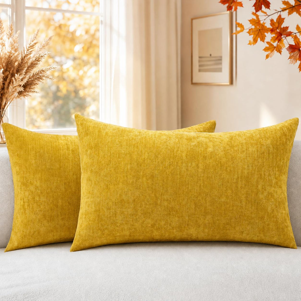 decorUhome Soft Chenille Moss Green Throw Pillow Covers 18X18 Set of 2