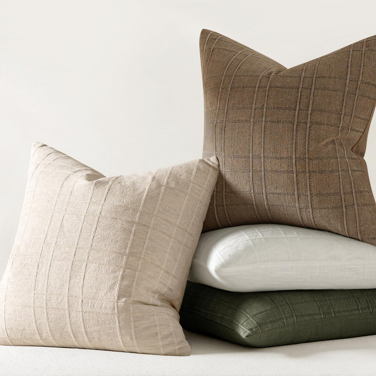 MIULEE Linen Plaid Pillow Covers Decorative 20x20 Natural Beige