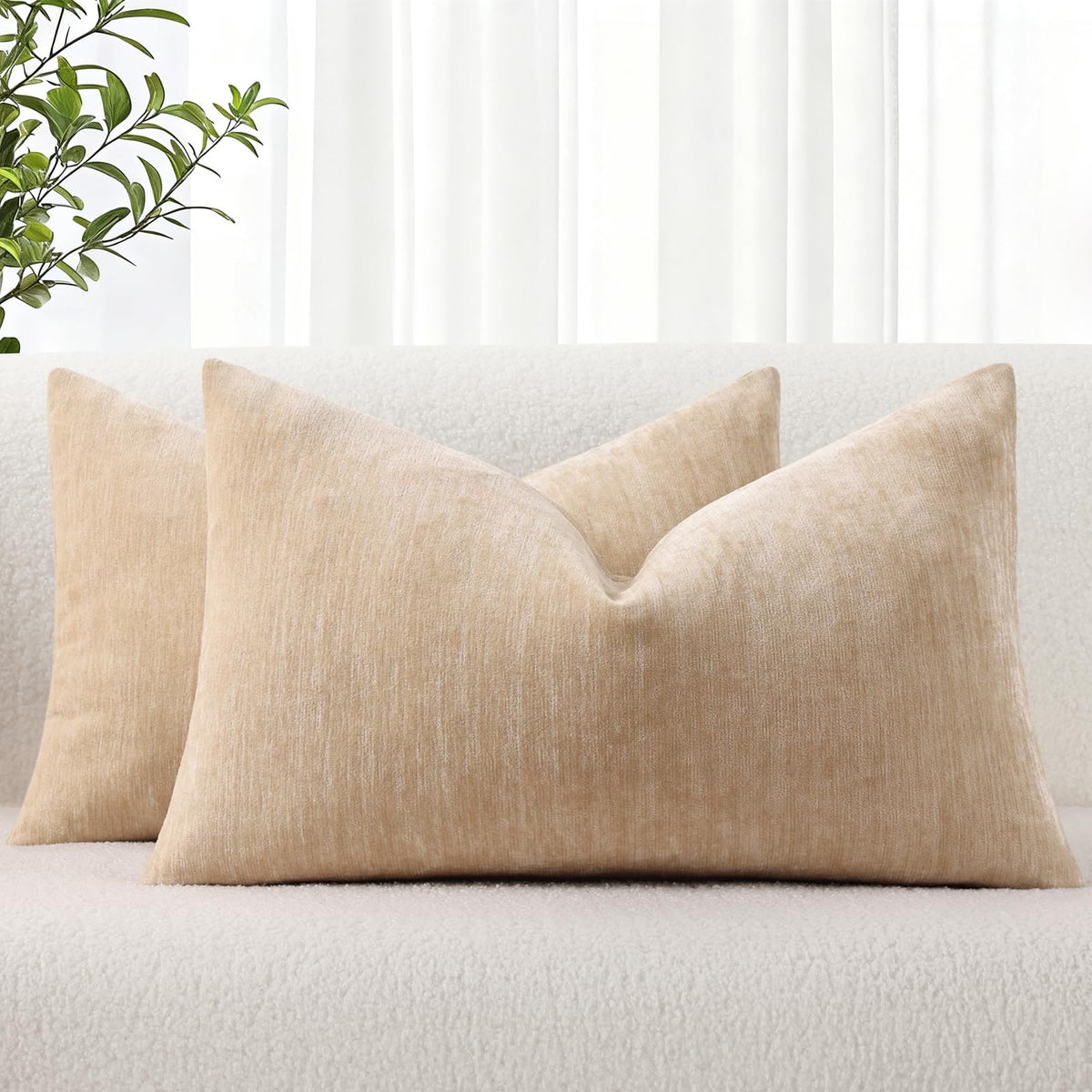 decorUhome Soft Chenille Moss Green Throw Pillow Covers 18X18 Set of 2
