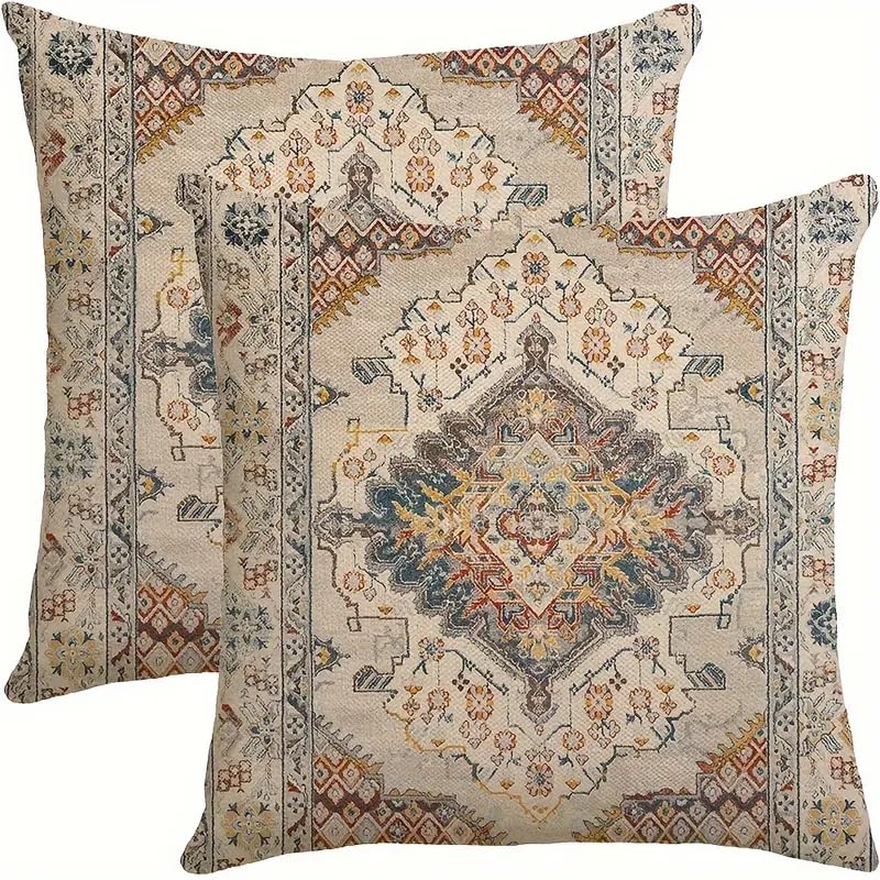 Decorative Throw Pillow Covers, Vintage Floral Pattern in Sage Green and Brown, 2 Pack Square Cushion Cases with Autumn Leaves Design，18x18 Pillows Linen Pillowcase